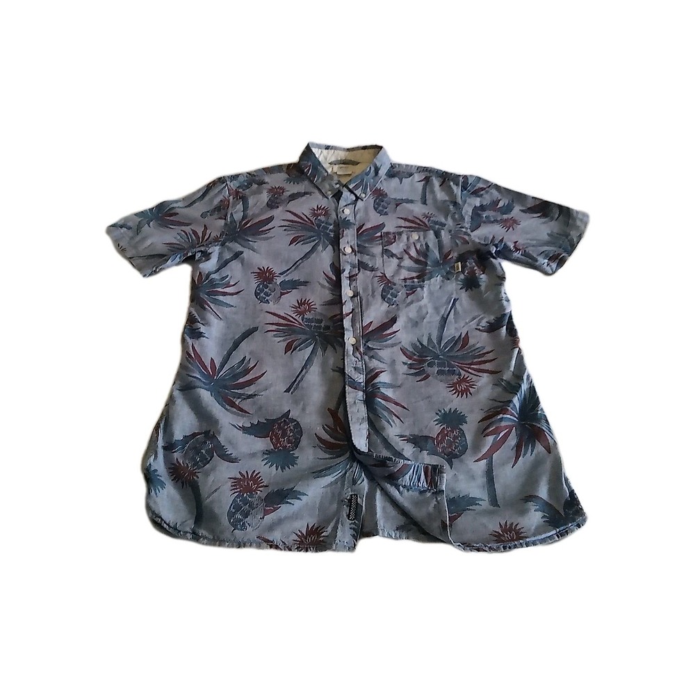 VANS Hawaiian Men Medium Denim Collar Short Sleeve Shirt Blue Preppy Checkered